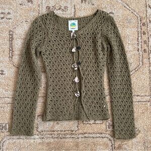 UNIF Olive Openwork Knit Button-Up Cardigan